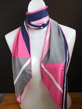 Vintage Vera Neumann Long Scarf, Pink Gray Navy MOD Print